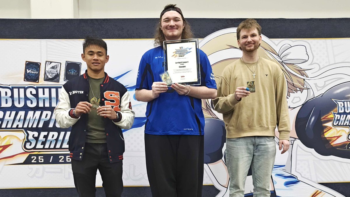 👑 𝗕𝗖𝗦 𝟮𝟱/𝟮𝟲 👑

Congratulations to the top 3 players of Cardfight!! Vanguard (Premium) at Duluth, GA (USA)! 🎉

🏅 Logan Johnson
🥈 Vu Nguyen
🥉 Jared Yost

#Bushiroad #BCS2526
