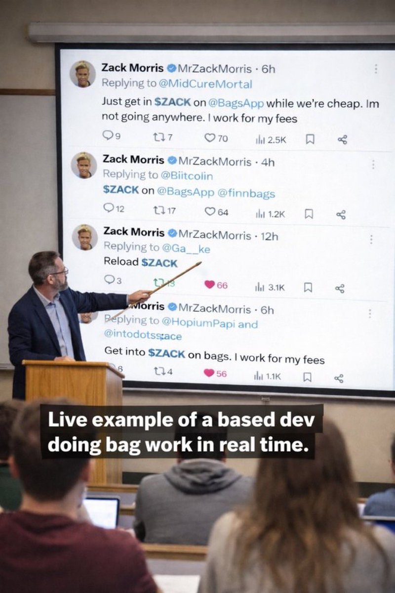 “So class, today you are going to learn about how <a href="/MrZackMorris/">Zack Morris</a> sent the first bags coin to 100m+” : 

$ZACK