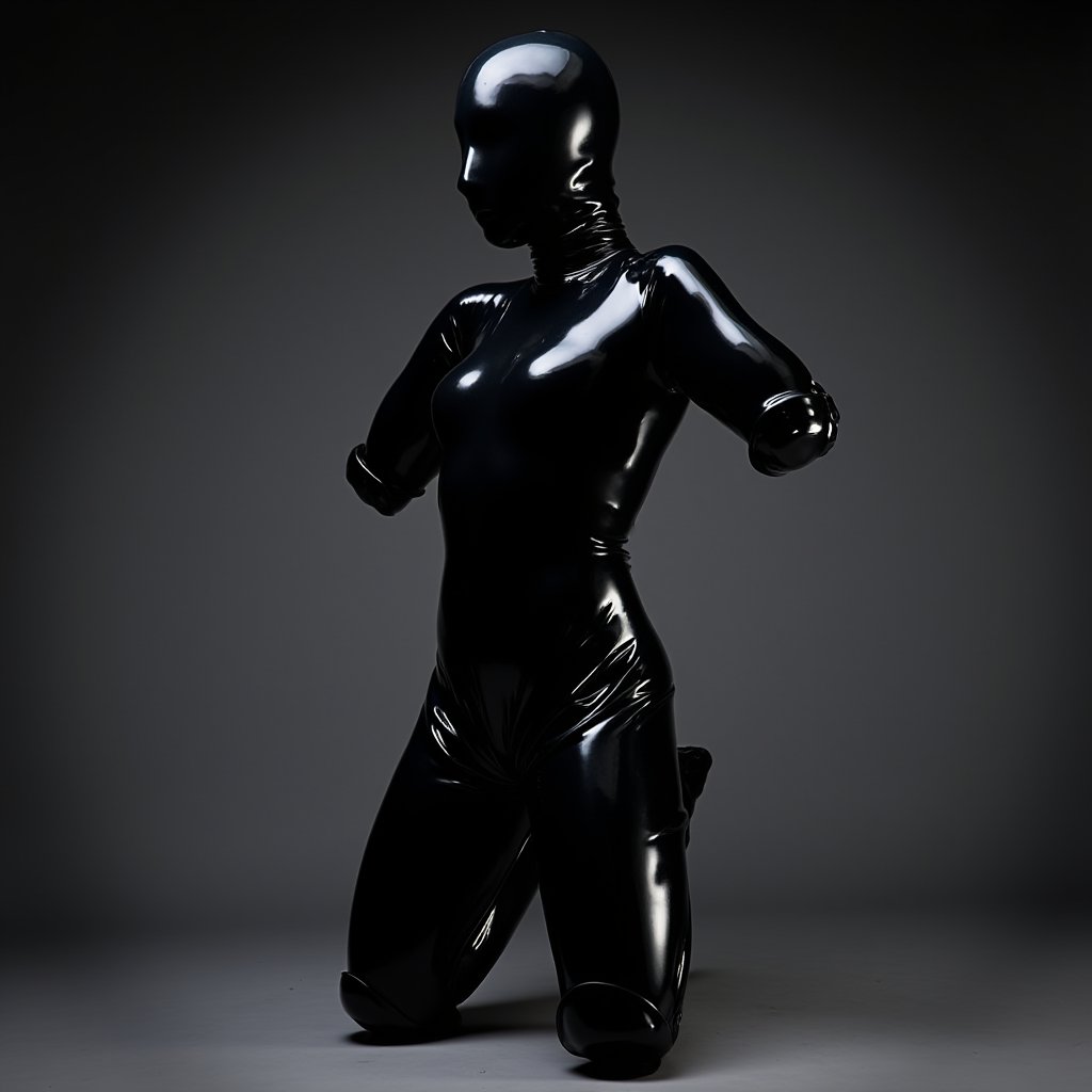 LatexJackAD's tweet photo. Early tests of a Bitchsuit AI custom Lora trained on about 100 #Bitchsuit photos.

#AI #AIart #BDSM #Latex #Bondage https://t.co/b96ygVcDoe