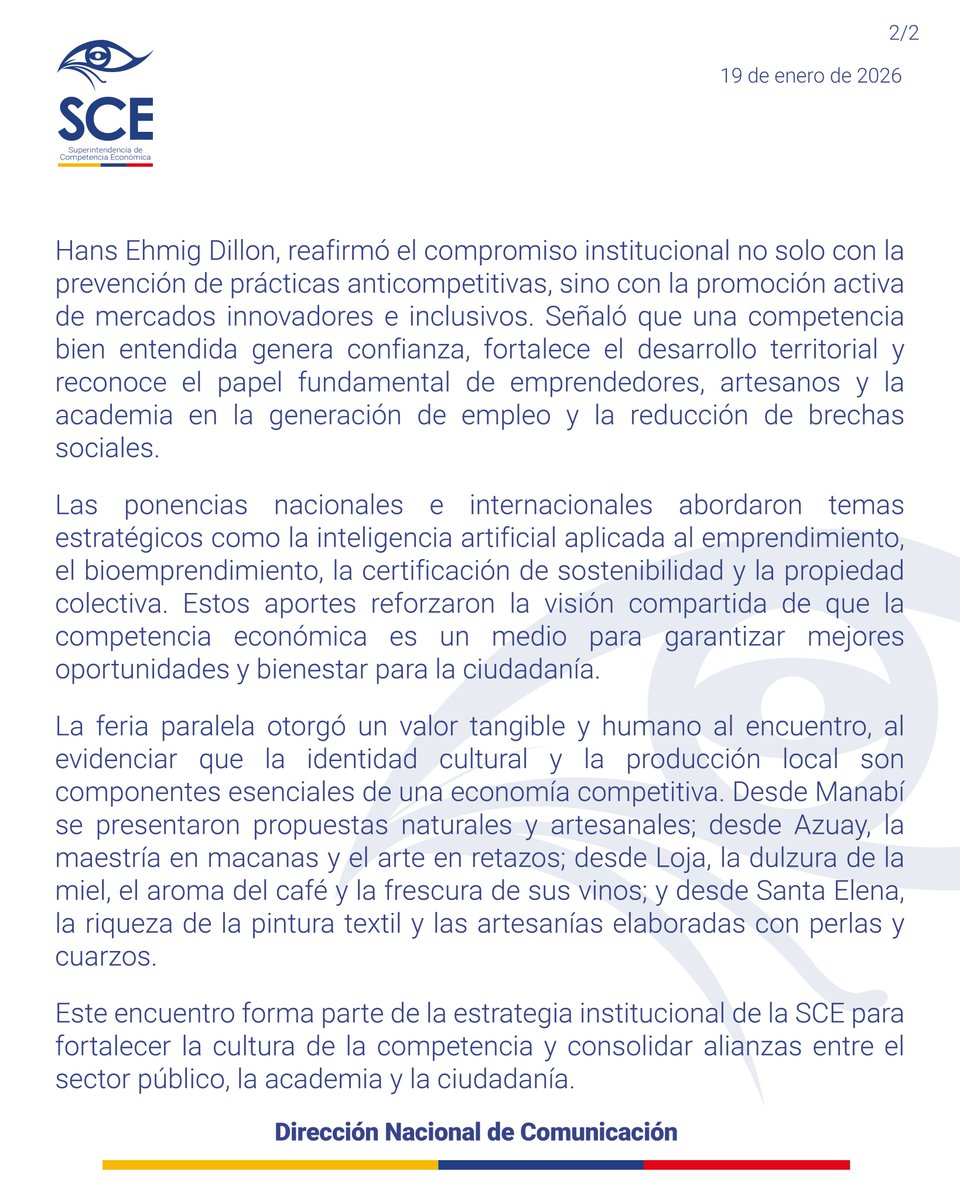 🚨Estamos en territorio, donde se vive la economía real.
En #Loja, la <a href="/Competencia_Ec/">Competencia Ecuador</a> dialogó con la academia, emprendedores y estudiantes. Más de 400 voces fortaleciendo mercados con reglas claras y equidad.
La competencia se construye en territorio. 🇪🇨 bit.ly/45kEqOf