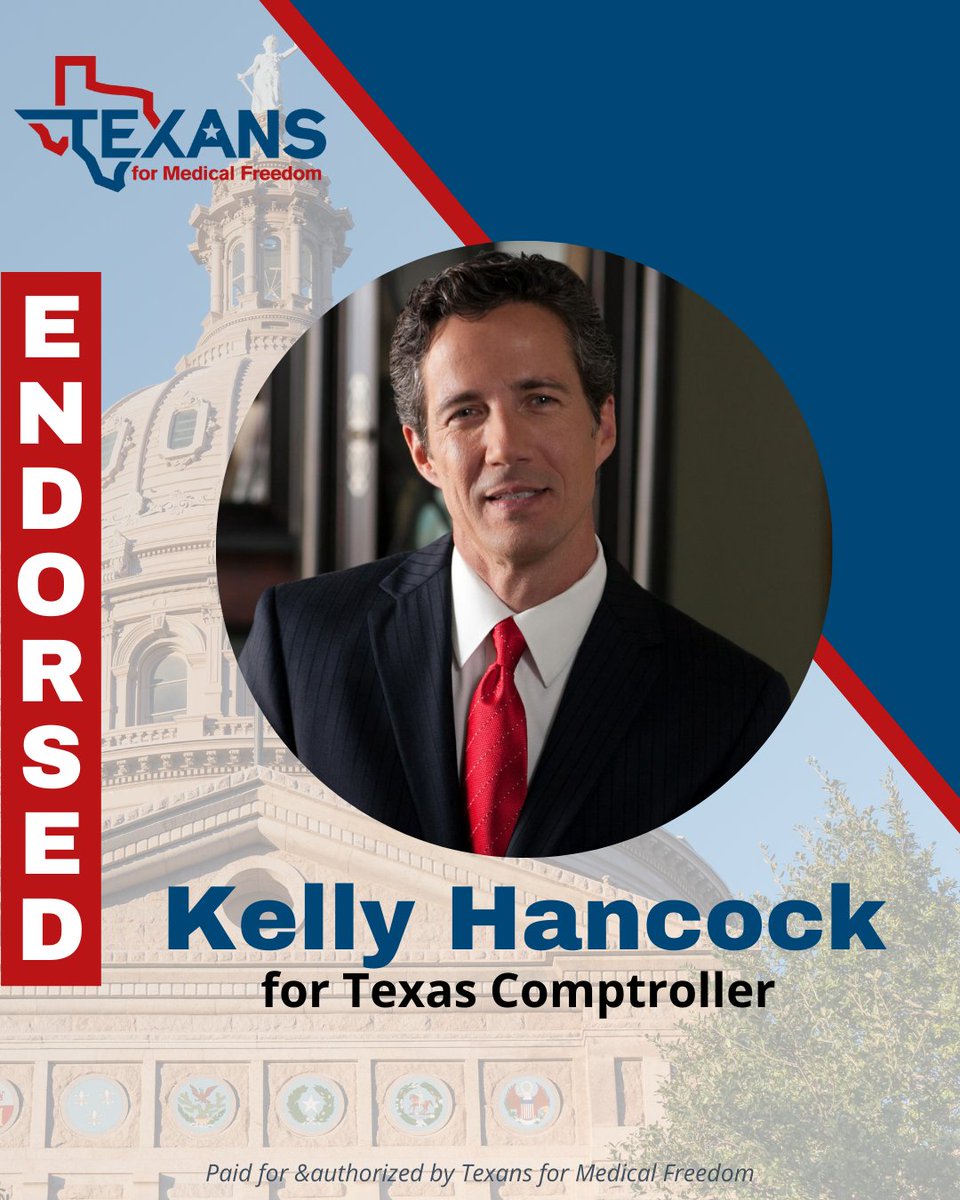 TXforMedFreedom's tweet photo. ๐ช Proud to endorse Kelly Hancock for Texas Comptroller in 2026! A trusted leader for transparency, fiscal responsibility, and Texas values. ๐บ๐ธ
Learn more about Kelly: https://t.co/gVXpRNtcrd
#KellyHancock #TexasComptroller #Election2026 #FiscalResponsibility #TexansForFreedom https://t.co/Vf1ujNrBki