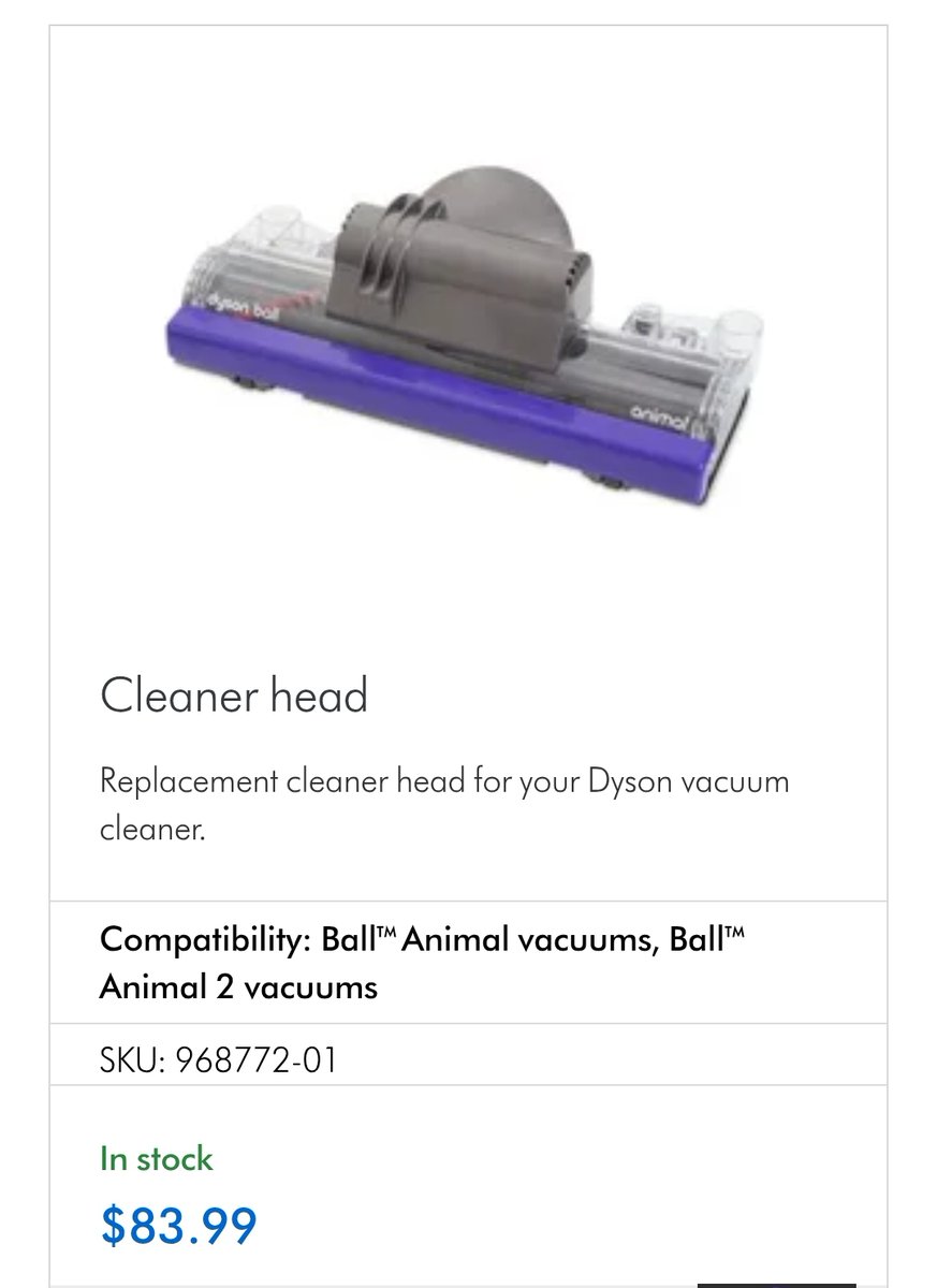 PSA: Don't buy <a href="/Dyson/">Dyson</a> products. You buy a $500 vacuum, they expect you to pay $84/month to keep using it.

I've had this vacuum for years, &amp; the cleaner head breaks like clockwork. Instead of redesigning it, Dyson lowered the warranty from 1 year to 1 month. They KNOW it's junk.