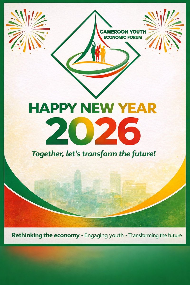 ForumCameroon's tweet photo. New Year’s Message

At the dawn of this new year, the Cameroon Youth Economic Forum extends its warmest wishes of health, peace, and success to Cameroonian youth, our partners, and all stakeholders committed to national development.
In 2026, we reaffirm our commitment ...

1/ https://t.co/C40beBM68e