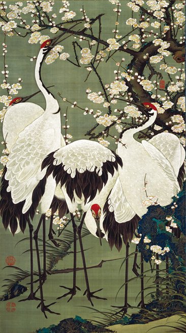 JapanTraCul's tweet image. Plum Blossoms and Cranes, by Ito Jakuchu, 18th century