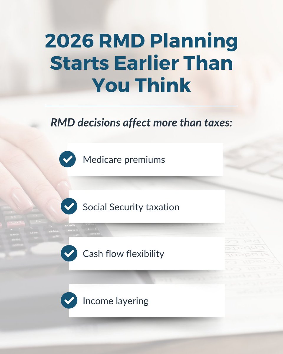 Most retirees treat RMDs as a year-end task.

In reality, RMD timing affects taxes, Medicare premiums, and flexibility all year—especially in 2026 with new income thresholds.

Read more: libertygroupllc.com/blog/rmd-plann…

#RMDs #RetirementPlanning #TaxAwareness #Medicare