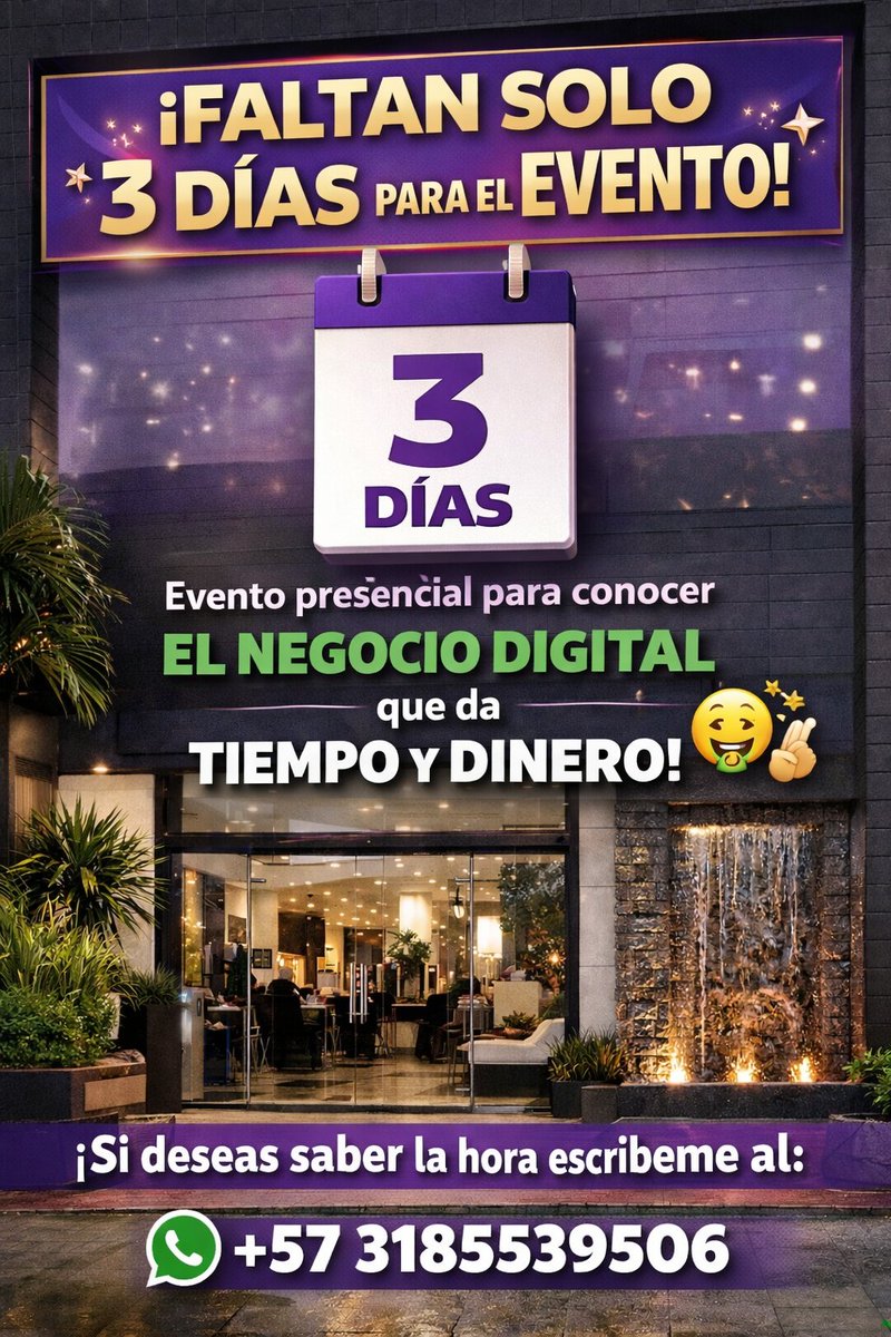 PulidoLasso's tweet photo. #EventoPresencial
#NegocioDigital
#GanaDineroOnline
#IngresosExtra
#LibertadDeTiempo
#EmprenderEnTikTok
#CaliColombia
#EmprendedoresColombia
#MentalidadDeExito https://t.co/kp2mmY9rAL