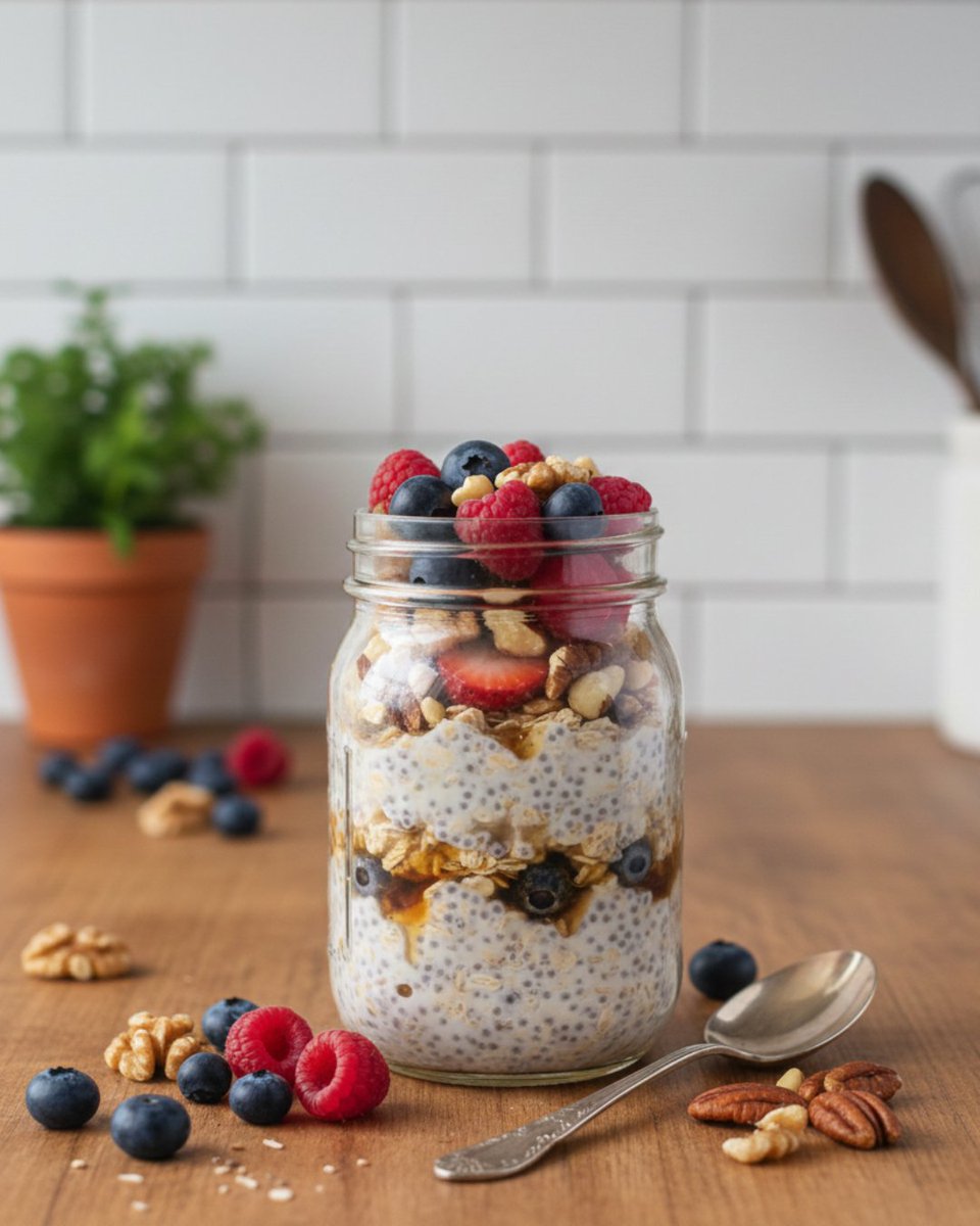 SmoothiesQeen's tweet photo. Busy morning? Overnight oats are the answer! Prep   tonight, eat tomorrow 🥣

🔗   Full recipe here 👉   https://t.co/RSFuUJUeOL      

  #OvernightOats #HealthyBreakfast #BreakfastHack #NoCookRecipe   #MealPrepBreakfast #EasyRecipes #OatsRecipe #HealthyEating https://t.co/c7YYX7Z6a7
