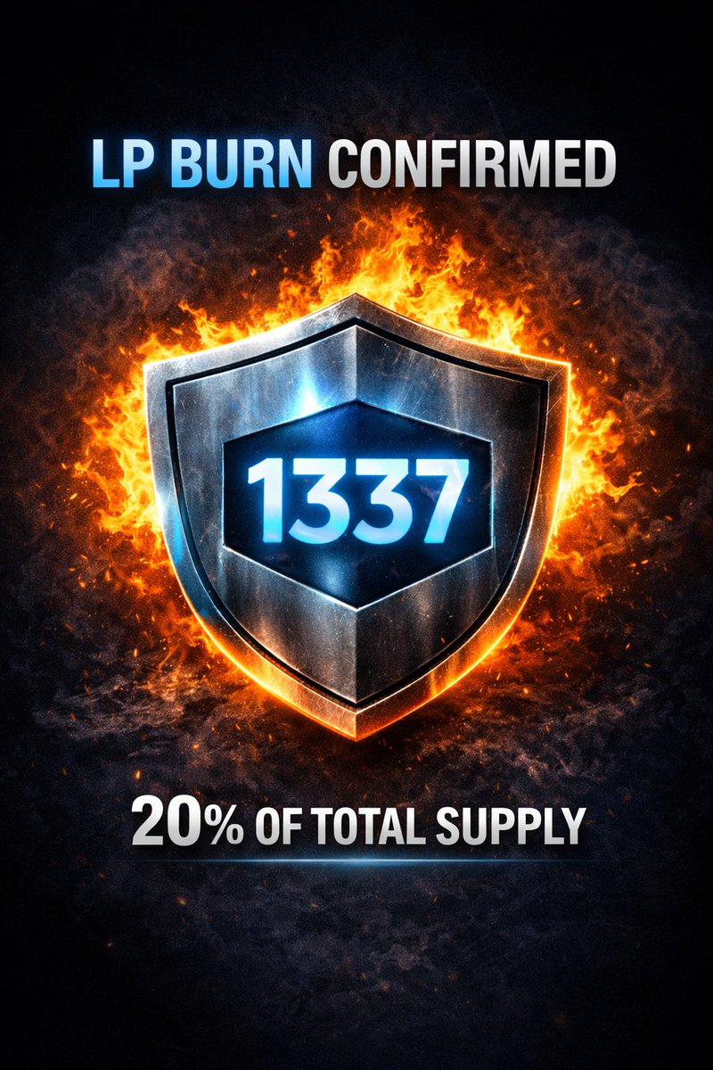 X1_1337's tweet photo. 🔥 LP BURN CONFIRMED
20% of total supply has been permanently locked in liquidity.
Initial LP tokens were fully burned to ensure long-term security and trust.
This liquidity can never be removed.

TX: https://t.co/Bkuf7BUGiF

1337 is built slow, fair and transparent. 🫡

#X1 https://t.co/JS6UrXUXxn