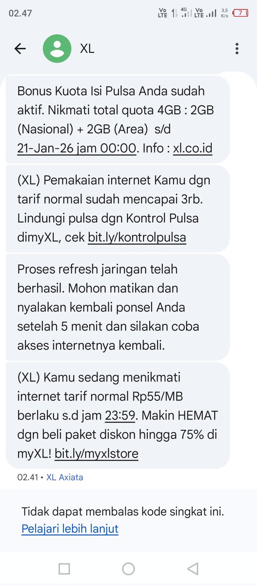 PenumpangMusim1's tweet photo. @myXLCare hallo ini kouta ada tapi ko internetan jd pake pulsa ya 
Kouta juga aktif 
Ini mah ngerampok namanya https://t.co/PfDmkhodoA