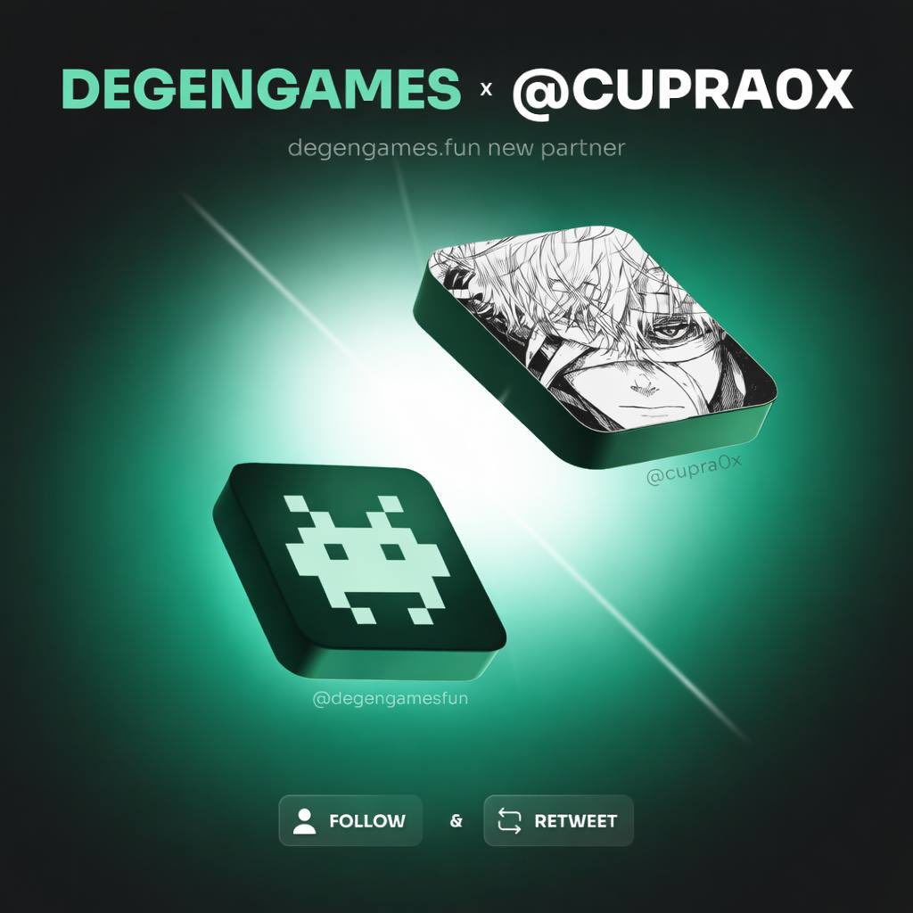 Cupra0x's tweet image. $500 Giveaway ( 5 winners )

► Follow @degengamesfun 
► Like &amp;amp; RT 
► Tag 1 fren

3D⏳