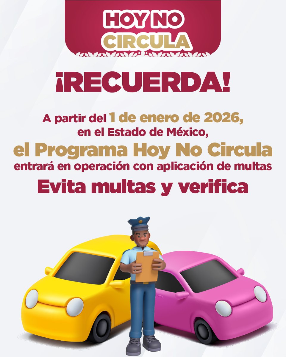 AmbienteEdomex's tweet photo. Desde el 1 de enero, el cumplimiento del #HoyNoCircula es obligatorio y ya opera con aplicación de multas en las Zonas Metropolitanas del Valle de Toluca y Santiago Tianguistenco.
Más información en: https://t.co/V4wZ1Ww6WI https://t.co/8E3gc9ap6c