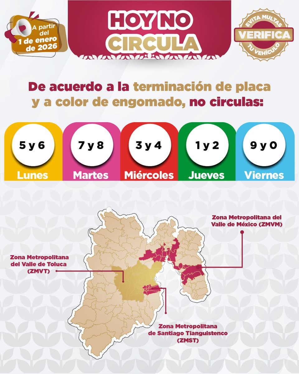 AmbienteEdomex's tweet photo. Desde el 1 de enero, el cumplimiento del #HoyNoCircula es obligatorio y ya opera con aplicación de multas en las Zonas Metropolitanas del Valle de Toluca y Santiago Tianguistenco.
Más información en: https://t.co/V4wZ1Ww6WI https://t.co/8E3gc9ap6c