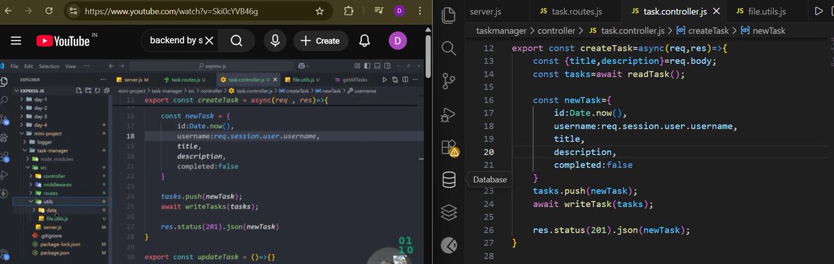 DeepikaAgg_15's tweet photo. Day 21/90 – Backend Journey 🚀
Created a mini project implementing cookies,sessions for state management, middleware for request handling, and REST APIs for data flow. Hands-on learning that strengthened my backend fundamentals @surajtwt_ 
#Backend #APIs #Middleware #90DaysOfCode https://t.co/QimNNiWCVH