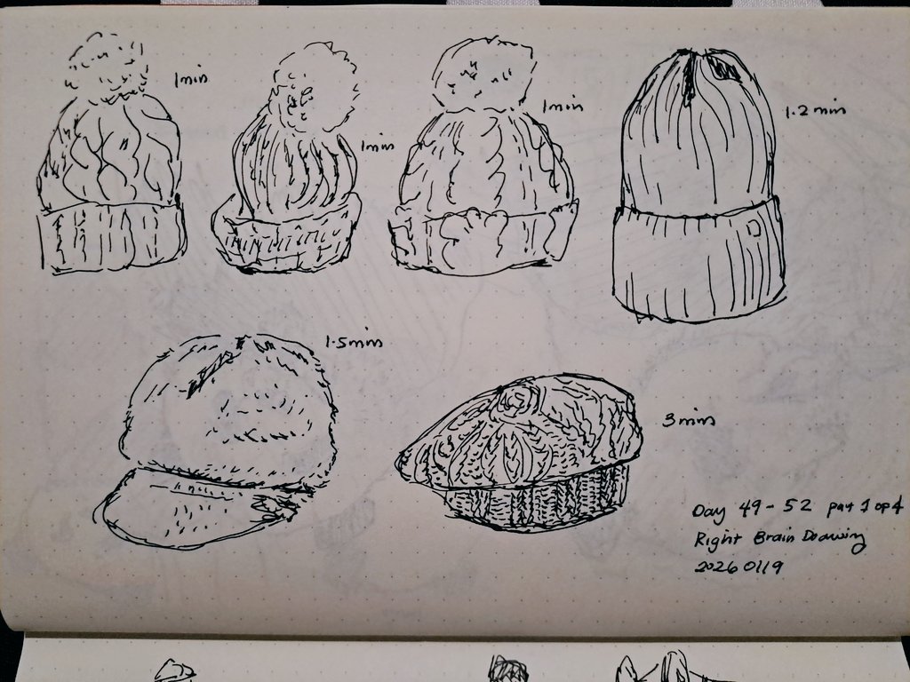 Was busy on a trip so I haven't done these in a while~ these fluffy and patterned knit hats and beanies were another challenge in the feeling no thinking skill! Thanks for the prompt ❤️

#毎日右脳ドローイング