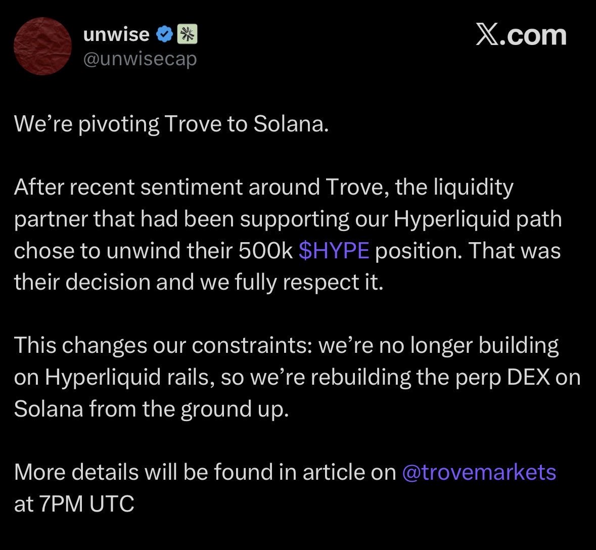 bledi_ai's tweet image. How to destroy trust in a crypto launch - Trove edition (TLDR):

&amp;lt;&amp;gt; Anon team launches perp DEX on Hyperliquid for illiquid niche assets (Pokémon cards, CS2 skins, watches, RWAs) with 5–10x leverage. COOL IDEA 

&amp;lt;&amp;gt; Late 2025: Beta live, claims $1B testnet volume + 24k users

&amp;lt;&amp;gt;…