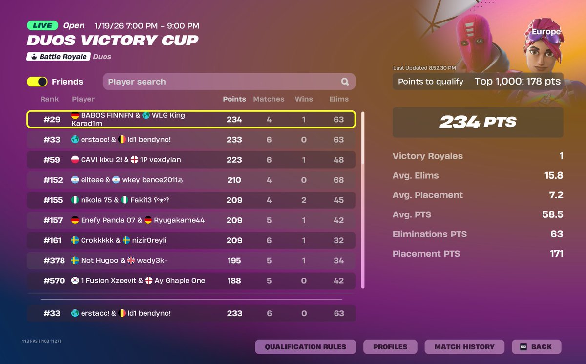 BendynoFN's tweet image. Early qualed @erstacc1