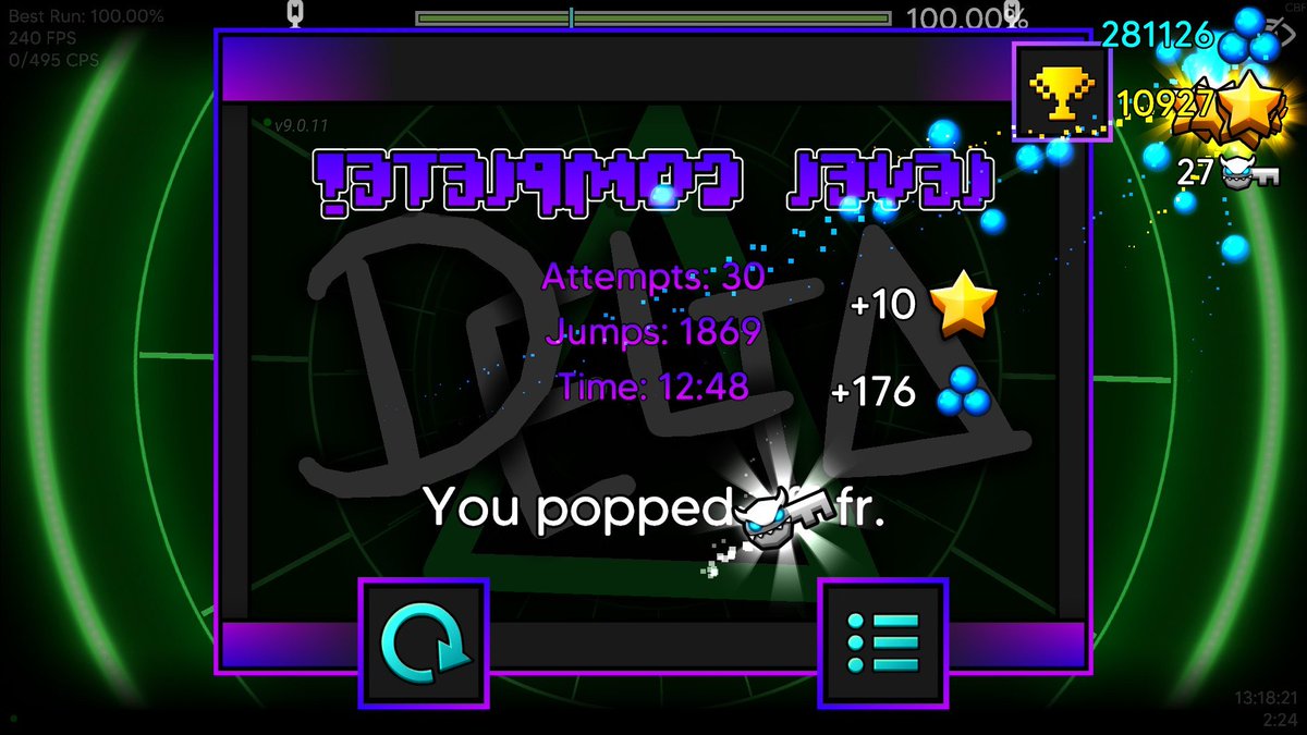 Delta 100% // 5045 NEW Attempts! // Third Hardest (imo)

What a drag, I ended up dropping this a million times, and I lost all of my old attempts from early 2024 - mid 2025 (it's anywhere between 17k-22k, idk bro)

Easier than Midnight, harder than Sonic Wave Infinity &amp; Tartarus.