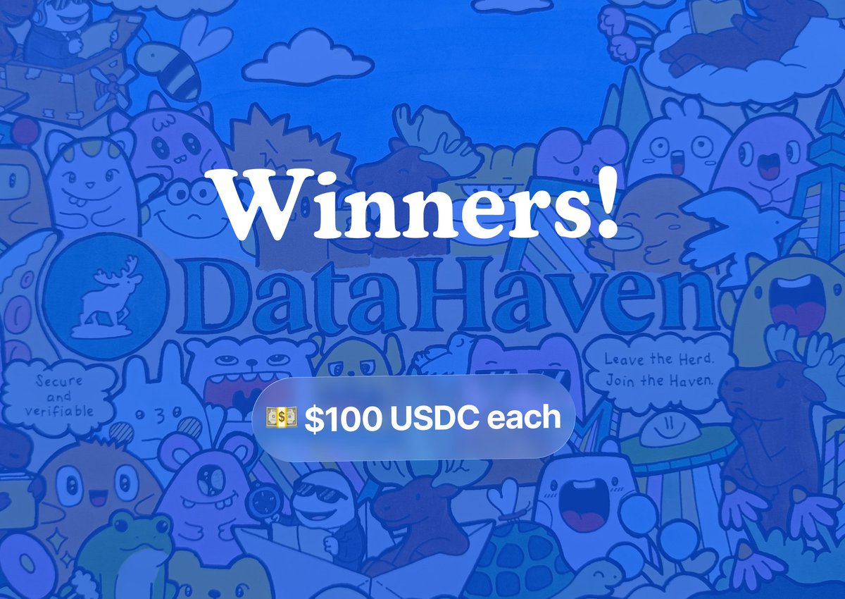 🏆 DataHaven Meme Contest — Winners

Meme lords showed up. Bruce the Moose LOL’d.

We picked 5 winners, $100 USDC each.

Congrats to:
<a href="/iamversatile/">Victor Agụnego</a>
<a href="/jerickrey147/">0xMuramasa🫎</a>
<a href="/Canx_Art/">Canx Art</a>
<a href="/Fadlilamr/">Maaarz🫎</a>
<a href="/kira0s/">K I R A</a>

Thanks to everyone who dropped heat for <a href="/DataHaven_xyz/">DataHaven 🫎</a>

Stay tuned for another contest
