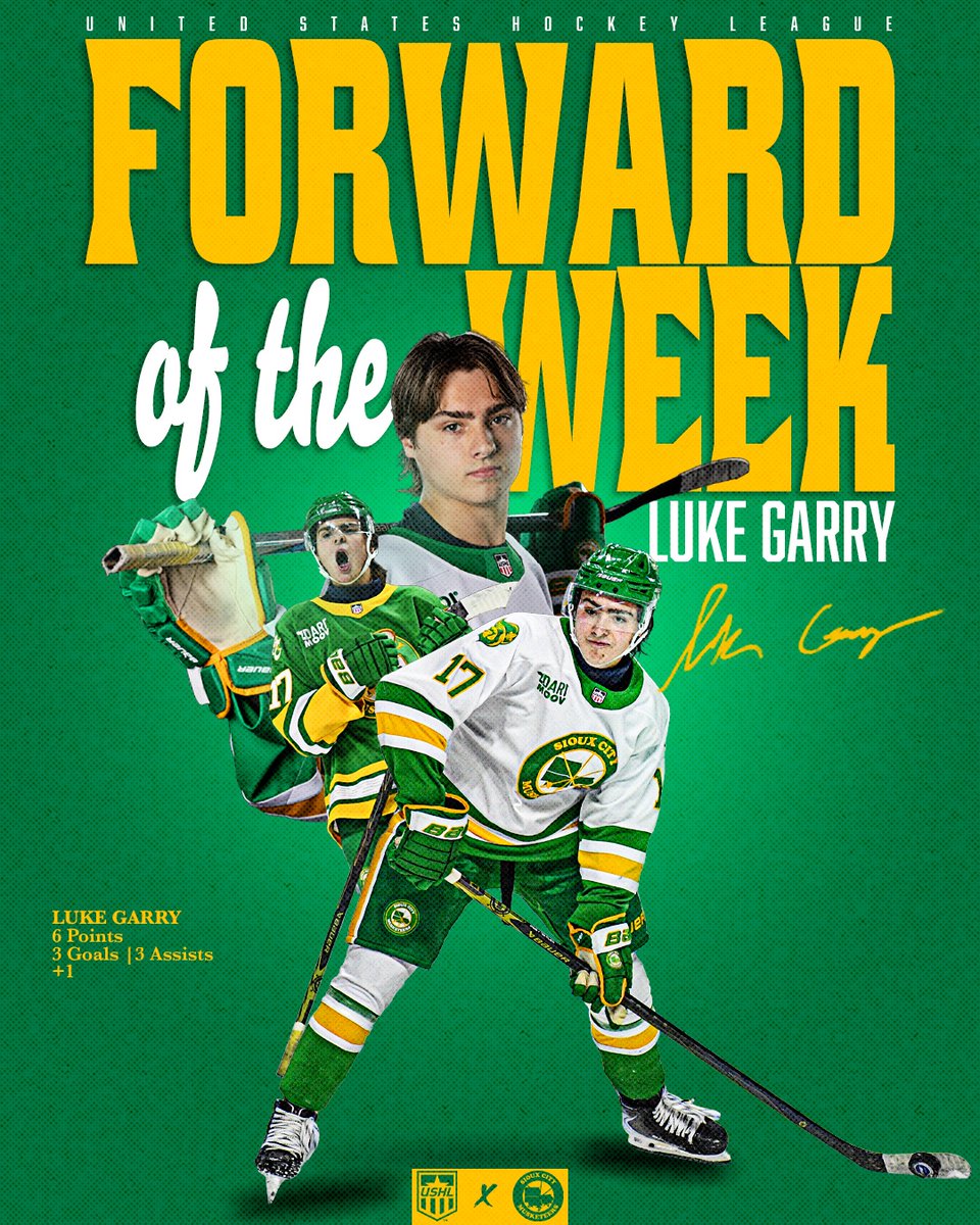 This is becoming a scheduled post in 2️⃣0️⃣2️⃣6️⃣

Congrats to Muskies forward, Luke Garry on being named the USHL Forward of the Week for the second time in January

#SCMusketeers | #USHL | #SiouxCity