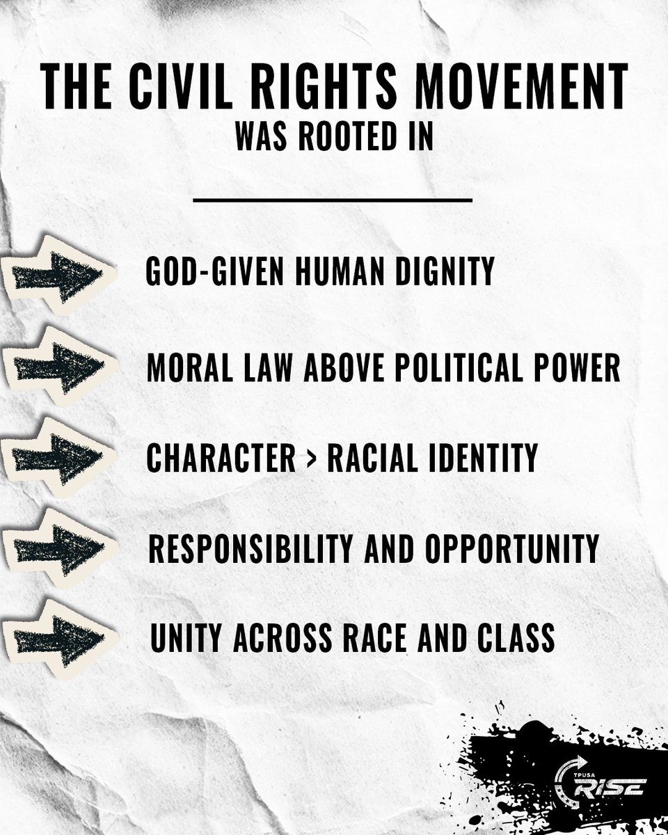 TPUSARISE's tweet image. The original civil rights movement pursued justice through moral clarity and shared dignity—not grievance or division.