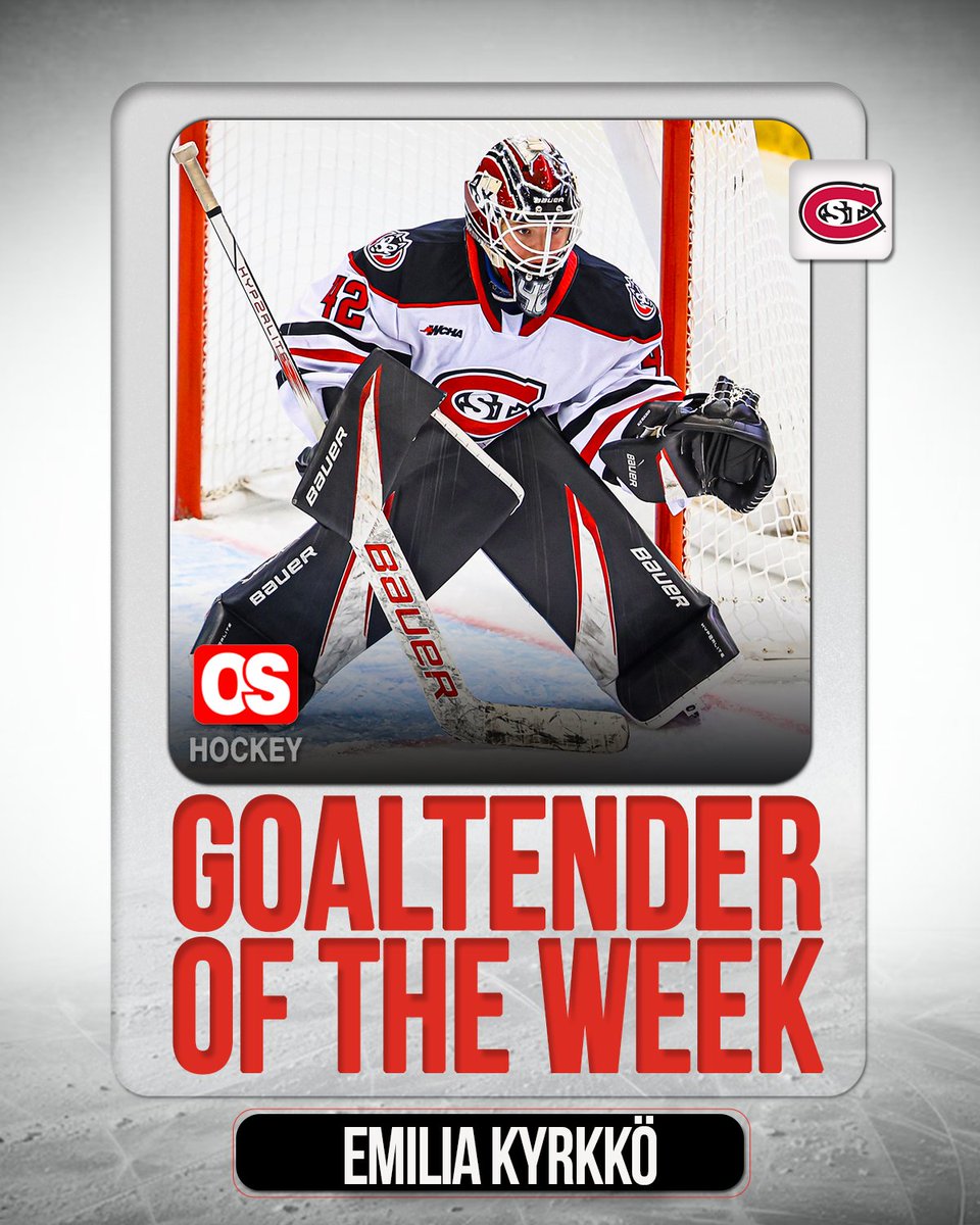 𝓦𝓒𝓗𝓐 𝓖𝓸𝓪𝓵𝓽𝓮𝓷𝓭𝓮𝓻 𝓸𝓯 𝓽𝓱𝓮 𝓦𝓮𝓮𝓴

Emilia Kyrkkö earned her second Goaltender of the Week honor this season after backstopping <a href="/SCSUHuskies_WHK/">St. Cloud State Women’s Hockey</a> in their Top-15 series! 

🗞️shorturl.at/8g1bR

Presented by <a href="/OsHockeyMN/">Os Hockey Training</a>