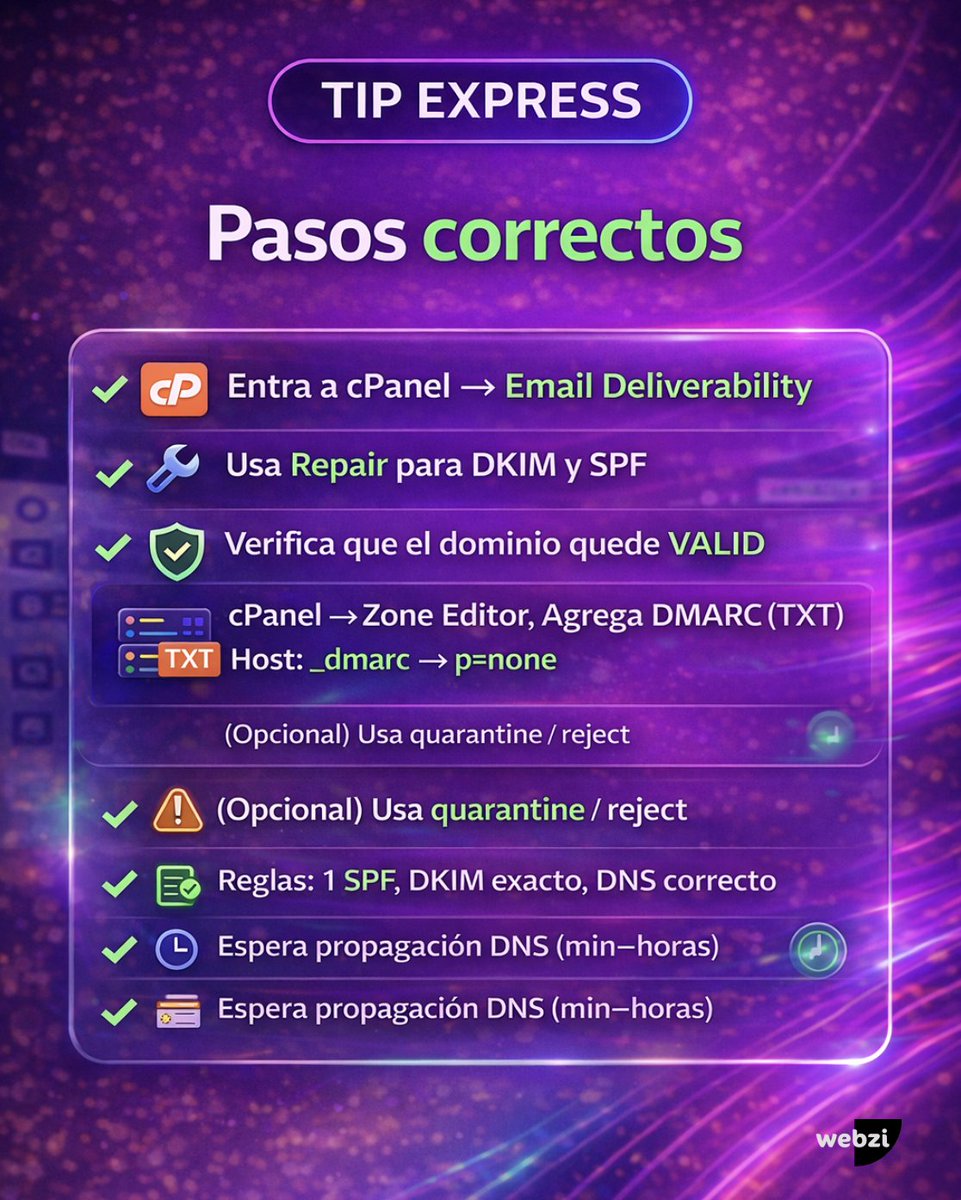 WebziApp's tweet photo. ¿Tus correos están cayendo en SPAM aunque “todo se ve bien”?
Muchas veces no es el contenido… es la autenticación de tu dominio.
#Webzi #Hosting #EmailProfesional #CorreoEmpresarial #SPF #DKIM #DMARC #cPanel #DNS #SeguridadDigital #Deliverability #MarketingEmail #WordPress https://t.co/jUfObyYCg9