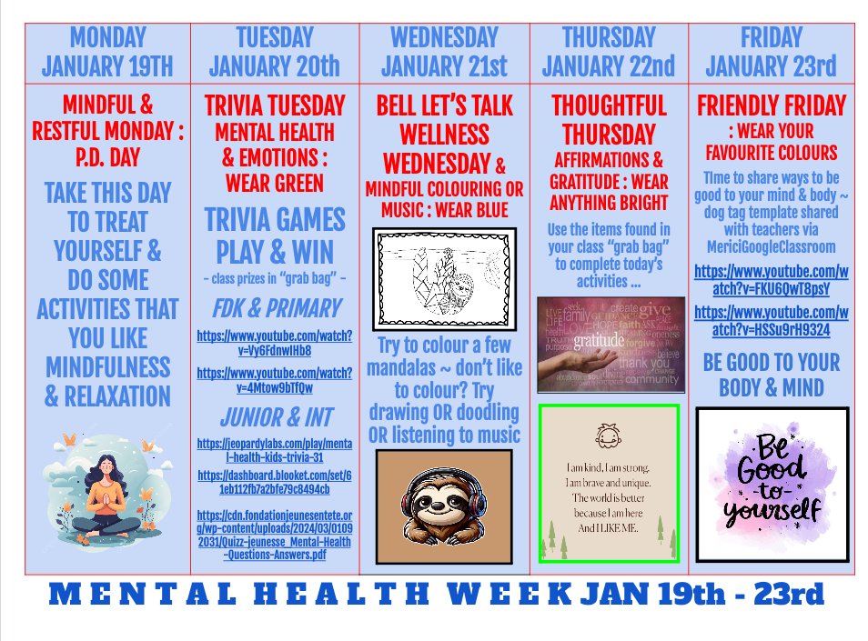 JRiversoCorreia's tweet image. Our MENTAL HEALTH SPIRIT WEEK continues tomorrow peeps ~ please wear GREEN if you are able &amp;amp; gear up to #WinPrizes after completing a few mental health &amp;amp; wellness trivia games 😉

Teachers, your grab bags have been placed in your mailbox 📬 #MentalHealthMatrers 💛