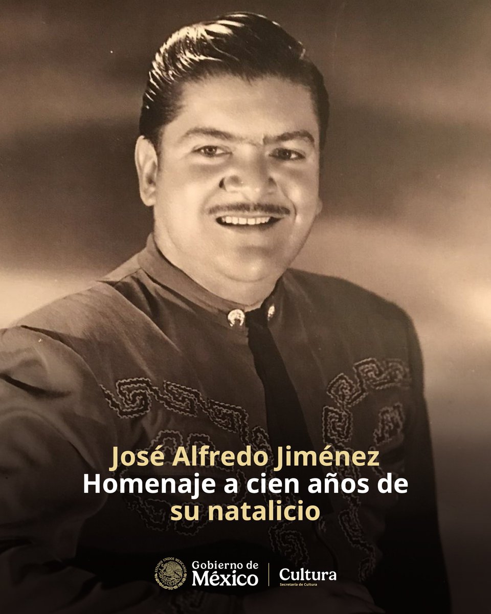 cultura_mx's tweet image. En el centenario del natalicio de José Alfredo Jiménez, recintos de la Secretaría de Cultura presentan una variedad de actividades que destacan la vida y obra del icónico compositor. 

A partir del 19 de enero de 2026, @Canal22 transmitirá una programación especial que incluye…