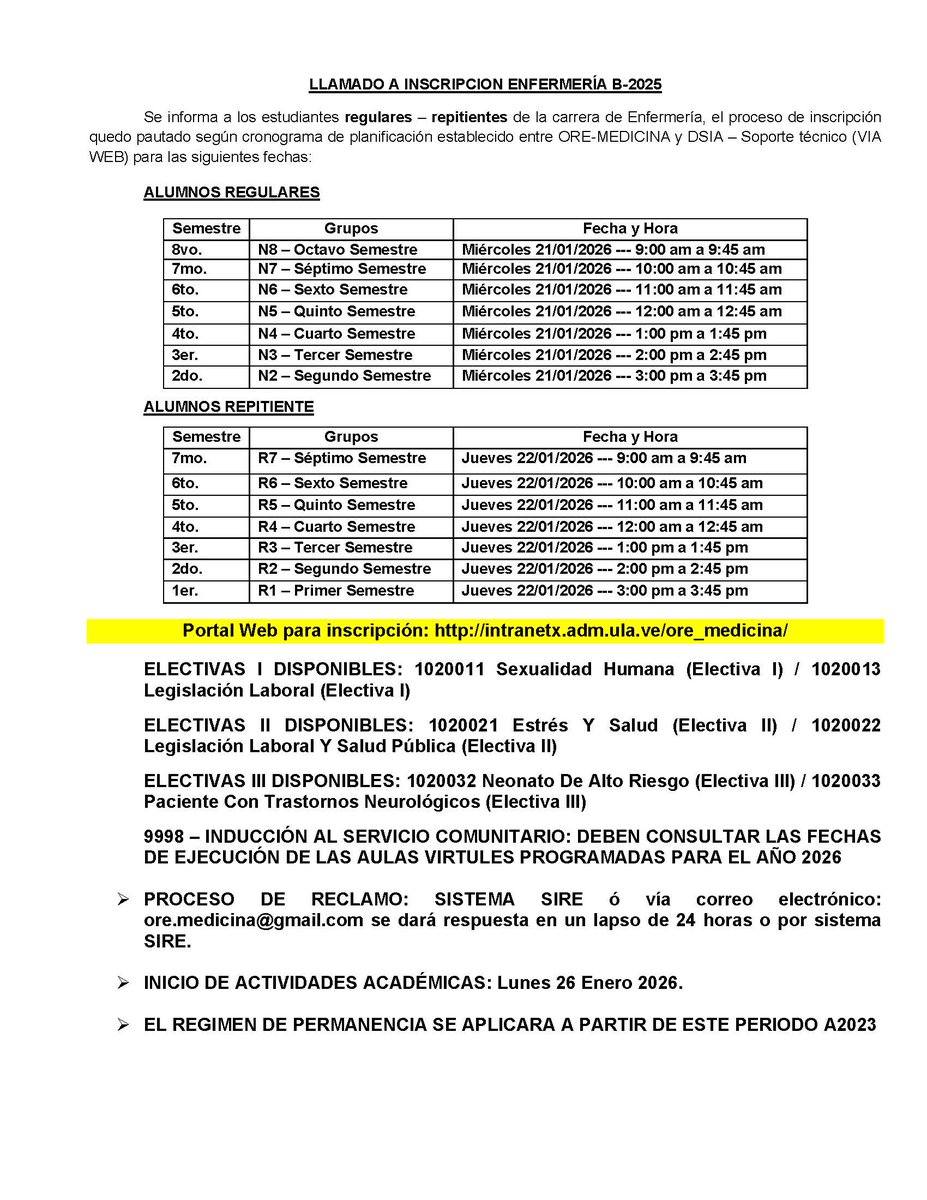 Llamado de inscripción para el programa de Enfermería, Periodo B2025