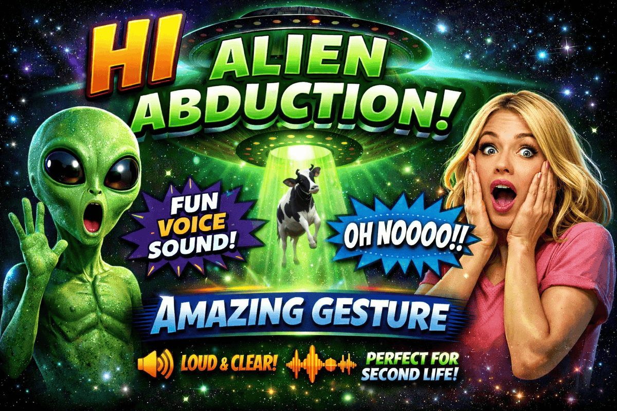 Amazing_Gesture's tweet photo. 👽🛸 HI… or should we say ABDUCTED HI!?
Say hello the alien way!
✨ Available now at AMAZING GESTURE
👉 https://t.co/ku3pxgX4oA
Make your greetings unforgettable.

#SecondLife #SLGesture #AlienAbduction #UFO #FunnyGesture #SLMarketplace #VirtualWorld #SciFiVibes #GreetingGesture https://t.co/cgru8rxT34
