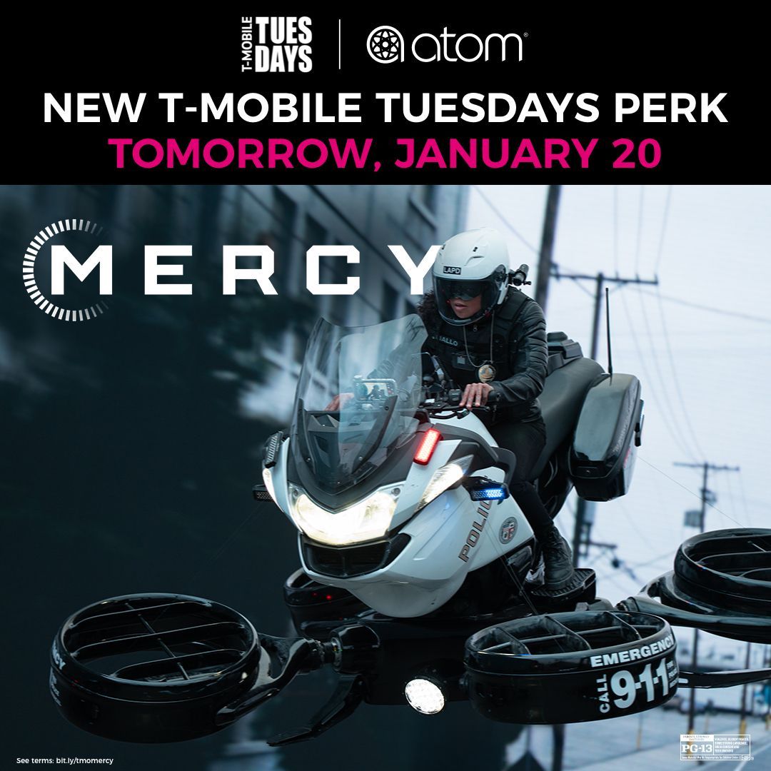 atomtickets's tweet photo. Set your watches for a new perk tomorrow from @TMobile and #AtomTickets. #TMobileTuesdays #MercyMovie https://t.co/hktrF56dsD