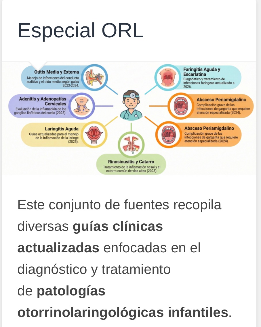 aepap's tweet image. 📚Especial ORL - Guía ABE Recopilación de diversas guías clínicas actualizadas enfocadas en el diagnóstico y tratamiento de patologías otorrinolaringológicas infantiles realizada por @GPI_AEPap 
goo.su/NjXYr