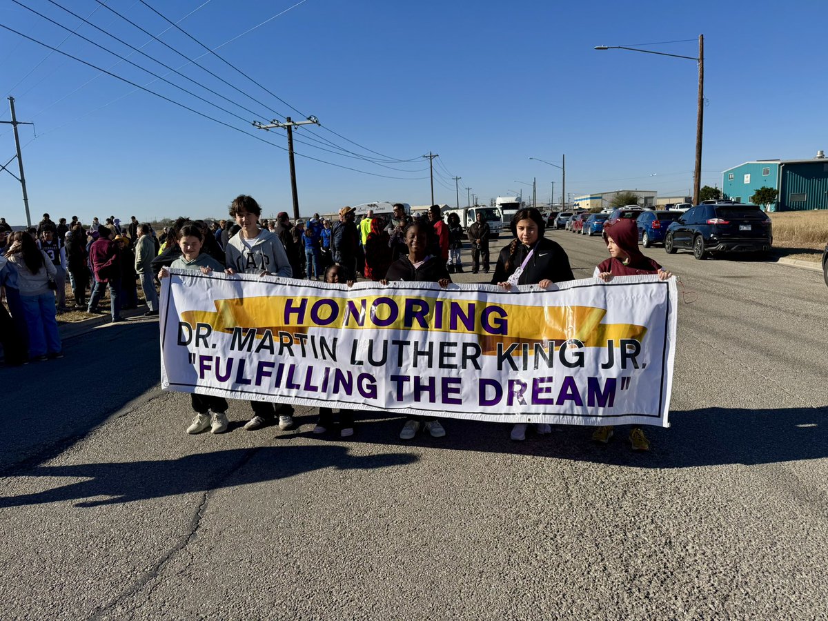 LockhartISD's tweet photo. Great morning for the 23rd Annual MLK Jr. March! Our community came together to honor Dr. King’s legacy of unity and service. Thank you to all who participated, and to District 1 Pride Neighborhood Assoc. for decades of dedication! #LockHeartforPeople #LISDWeAreHere #MLK2026 https://t.co/kg7zLITGhG