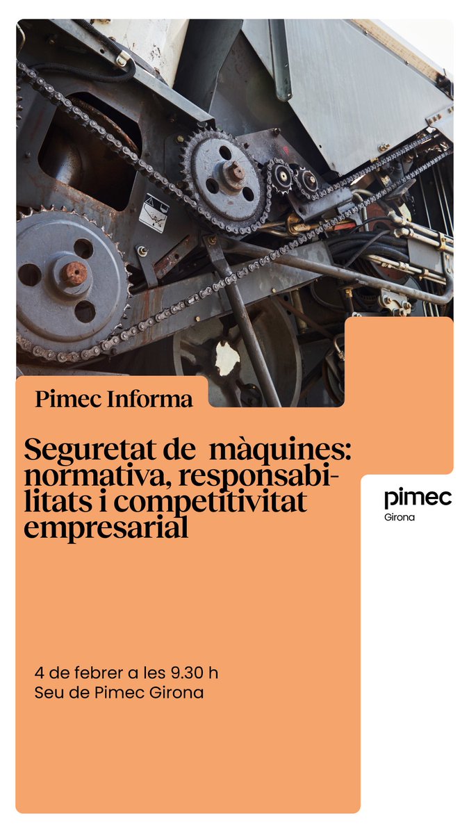 GironaCetig's tweet photo. El proper 04.02 a la seu de PIMEC, tindrà lloc la jornada: La seguretat de les màquines i la competitivitat de les empreses.

Per inscripcions 👇🏼

https://t.co/t2nfPEW9yL

#enginyersgi @pimec #prl #seguretat #jornades #girona https://t.co/M7AHkILyOm