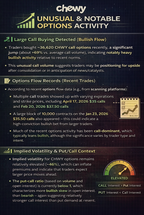jimtrainer41's tweet photo. Is some big dog nibbling on $CHWY #CallOptions ? 🤣

#UnusualOptionsActivity
#OptionsSellingInstitute https://t.co/xztdnZ1sn3