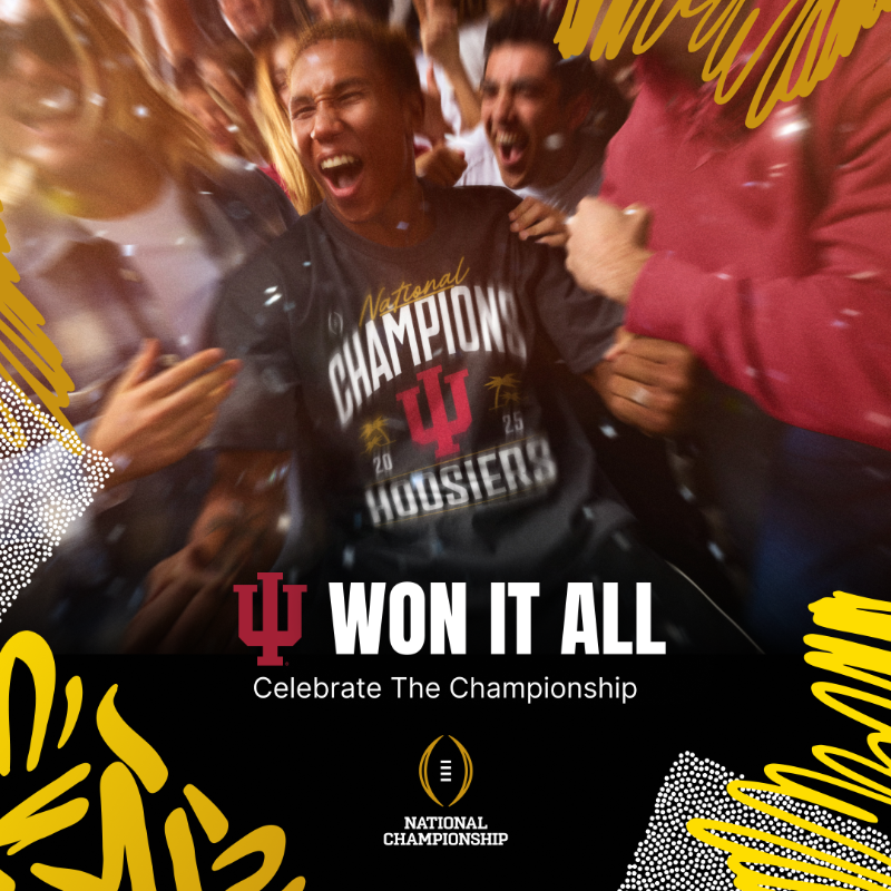 Fanatics's tweet photo. Indiana takes the title. Celebrate the championship with official National Champions gear.