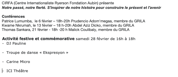 CIRFAMontreal's tweet photo. NOTRE PASSÉ, NOTRE FIERTÉ 
S'INSPIRER DE NOTRE HISTOIRE POUR CONSTRUIRE LE PRÉSENT ET L'AVENIR 

...dans le cadre du Programme de multiculturalisme et de lutte contre le racisme (Patrimoine Canada) en partenariat avec GRILA, Maison d'Haïti, ICI Théatre et Hoodstock... https://t.co/aBH2CJeOSL