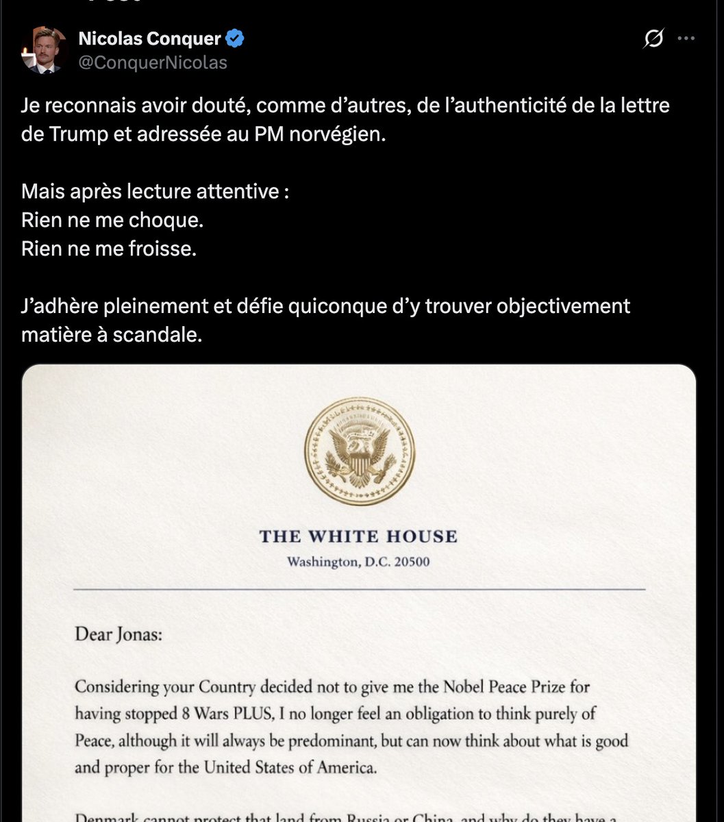 Nicolas Conquer à 10h08 : il faut vraiment être débile pour croire que cette lettre au niveau abyssal a été écrite par Trump.
Nicolas Conquer à 13h48 : cette lettre de Trump est parfaite.
Cette cascade a été réalisée par un professionnel, n'essayez pas de la reproduire.