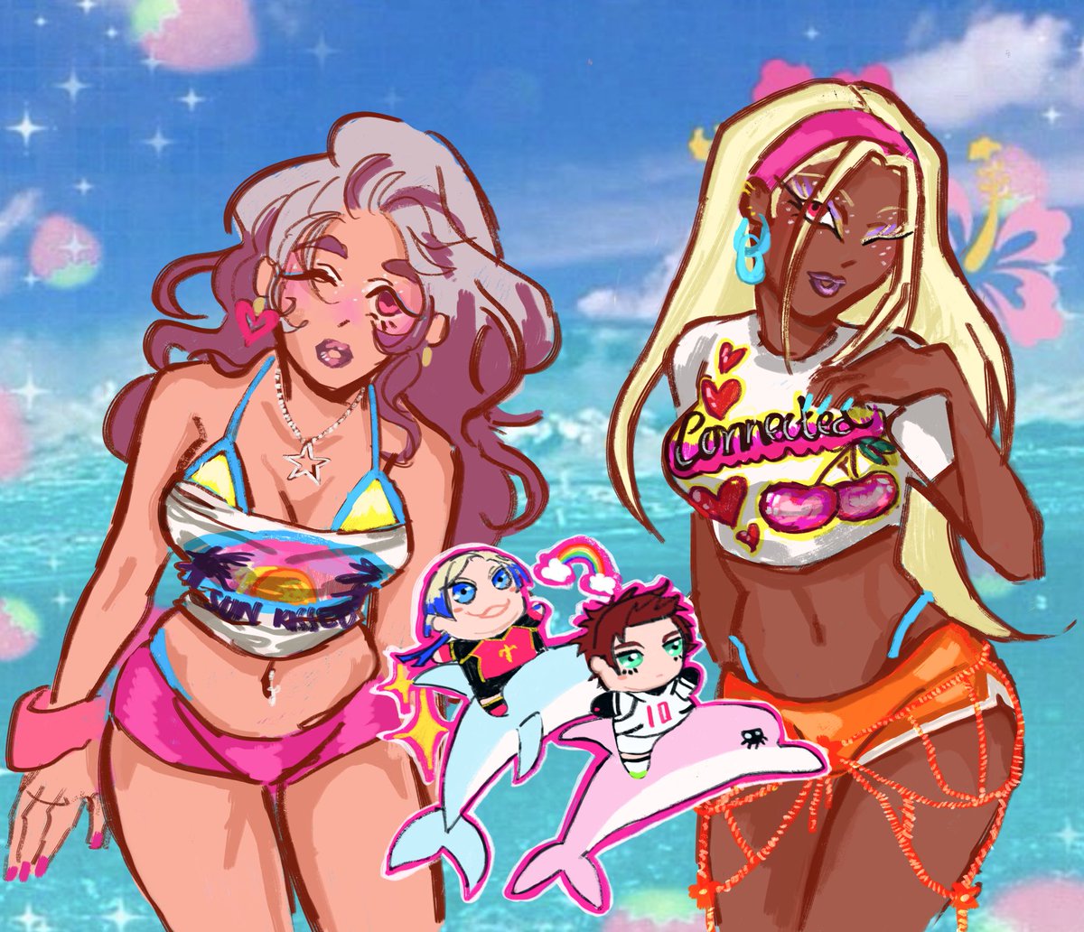 midnight sun nessie and shidou chan 🌺🏄‍♀️🌊💕#femlock