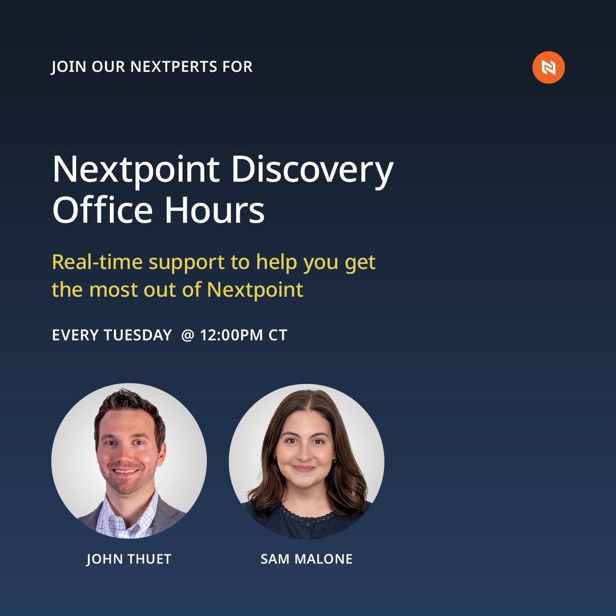 Nextpoint's tweet image. 💬 Free Office Hours for Nextpoint clients!
Join our live, twice-weekly sessions for real-time guidance on Discovery &amp;amp; Litigation workflows.

🗓 Tues 12 PM CT — Discovery
🗓 Thurs 12 PM CT — Litigation

Save your seat:
🔗 bit.ly/4qWExaZ
🔗 bit.ly/4qTcskQ