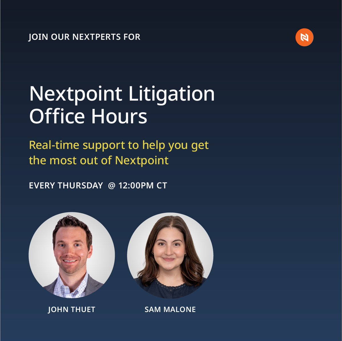Nextpoint's tweet image. 💬 Free Office Hours for Nextpoint clients!
Join our live, twice-weekly sessions for real-time guidance on Discovery &amp;amp; Litigation workflows.

🗓 Tues 12 PM CT — Discovery
🗓 Thurs 12 PM CT — Litigation

Save your seat:
🔗 bit.ly/4qWExaZ
🔗 bit.ly/4qTcskQ