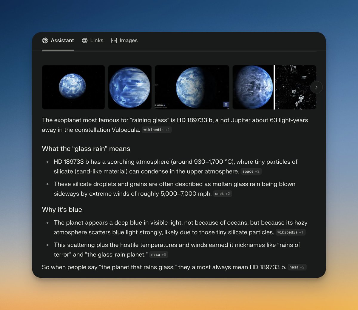 My son can't get enough space facts, so I asked AI to give me more, and did you know there's a planet that rains glass?