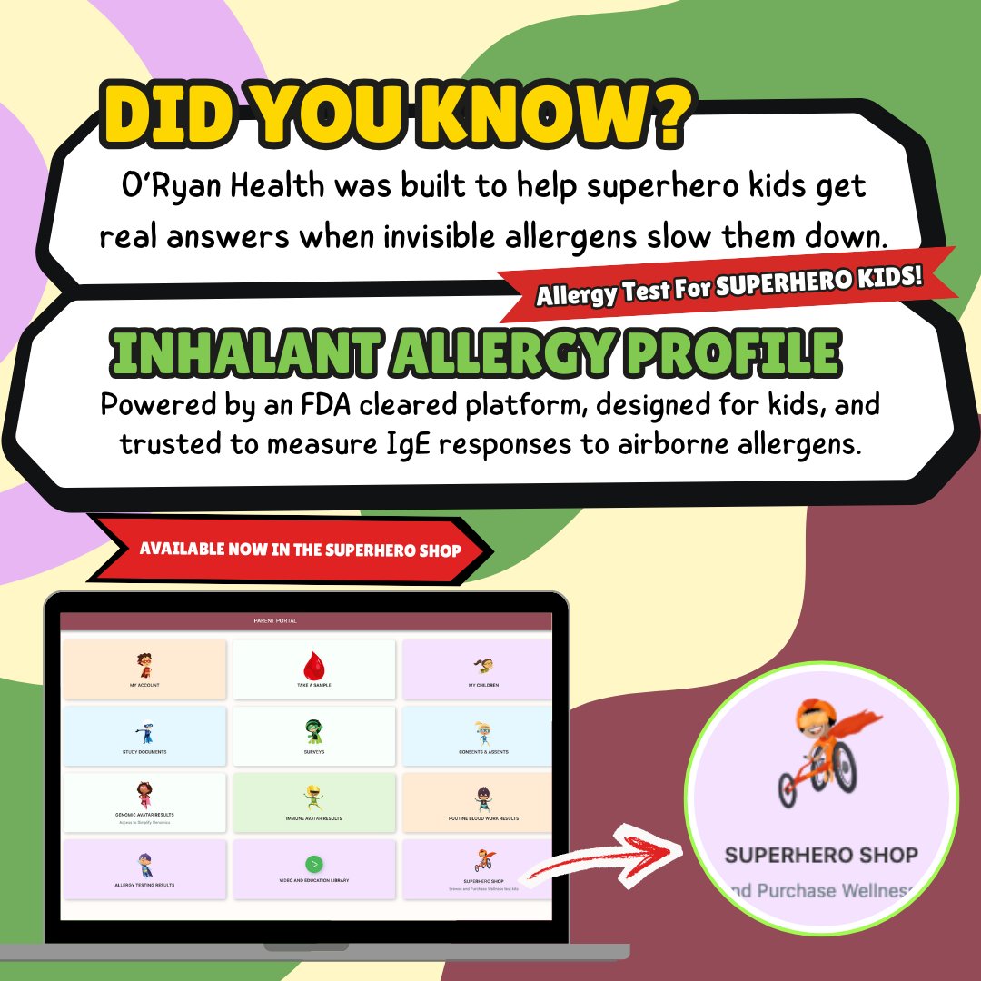 ORyan_health's tweet photo. Real answers for superhero kids slowed by hidden allergens.
Our Inhalant Allergy Profile uses an FDA-cleared platform built for children.
π https://t.co/uEZsg1Dfpz
#SuperheroKids
#OryanHealth
#PediatricTesting
#AllergyCare https://t.co/2HJXJmUeQr