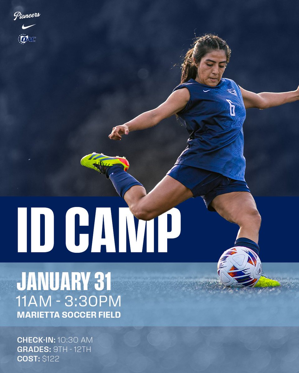 MC_WSoccer's tweet photo. 🚨 ID CAMP ALERT 🚨
Marietta College Women’s Soccer is hosting an ID Camp! Train with our staff, compete, and experience what it’s like to be a Pioneer.
📍 Marietta College ⚽ Open to prospective student-athletes
🔗 Register now: https://t.co/V5lgIULfYD https://t.co/uhbRfAp2Np
