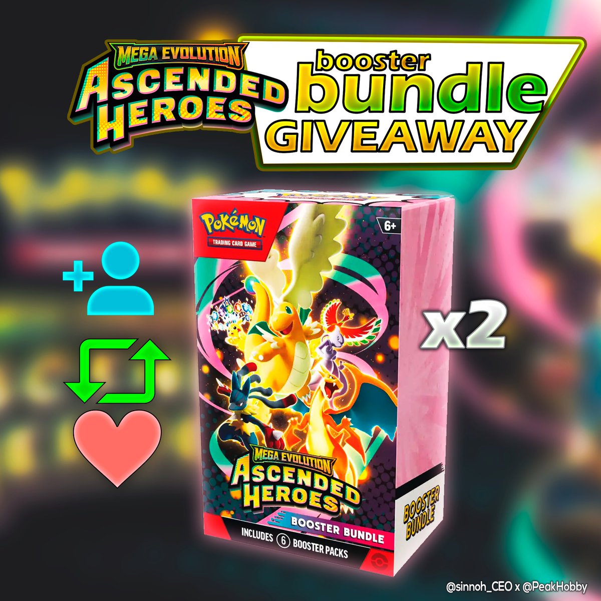 sinnoh_CEO's tweet image. 🎉POKÉMON TCG GIVEAWAY🎉

We’re giving away two booster bundles from the “Ascended Heroes” TCG Pokémon set

👉 To participate:
➕👤Follow @PeakHobby &amp;amp; @sinnoh_CEO 
❤️ Like the post
🔁 Retweet
👥 Tag friends

Winners announced 01/25 ⏰
Good luck ✨❤️