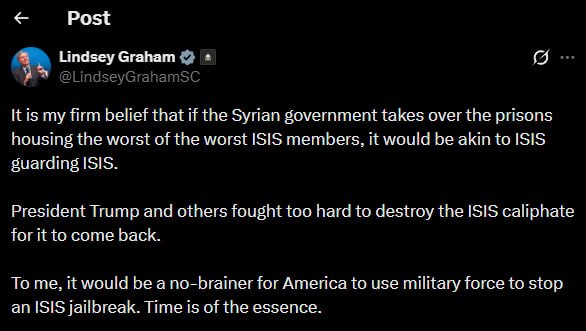 يواصل السيناتور غراهام نشر منشورات حول سوريا، وهو الآن يدعي أن الحكومة السورية هي داعش.