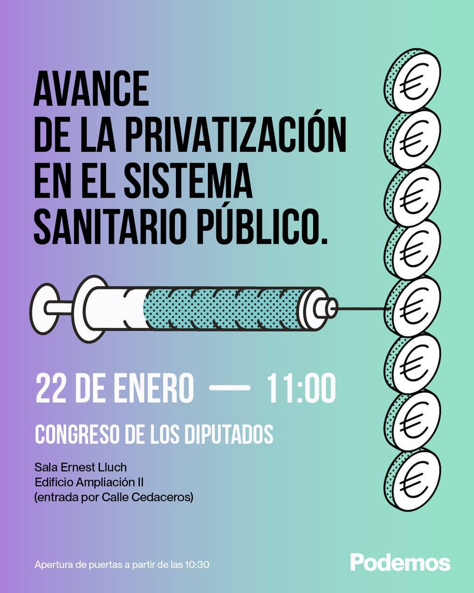 PodemosSBC's tweet photo. 🏥 La mal llamada colaboración público‑privada en sanidad no es más que un mecanismo que escapa al control democrático y convierte el  derecho a la salud en un negocio.
Mientras se recortan recursos en la atención primaria y en los hospitales públicos, unos pocos se enriquecen. https://t.co/7Ei1FdccLS