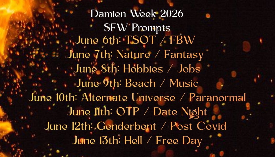DamienWeek's tweet photo. Event Prompts!! 

(Plain texts posted below <3) https://t.co/f1AKrW4YRE