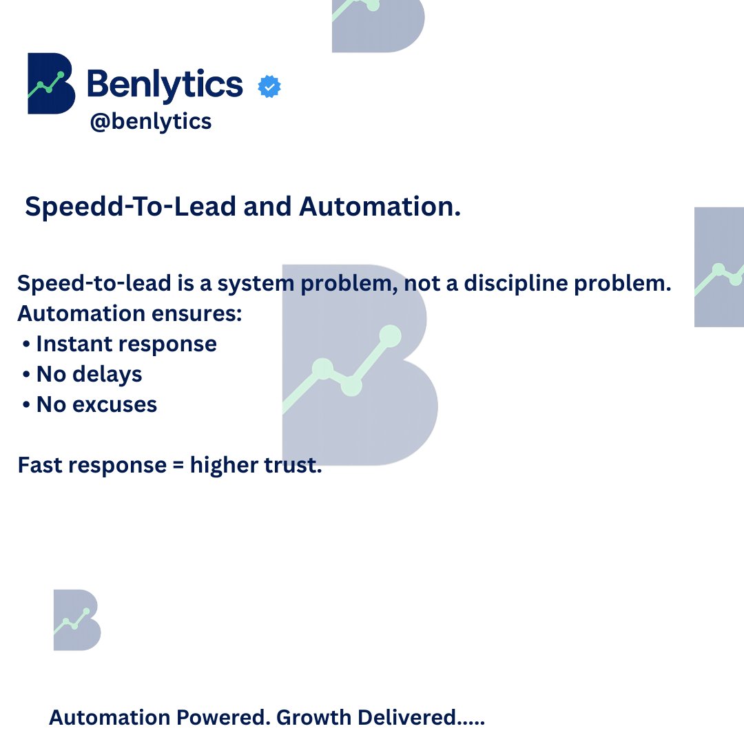 benlytics7's tweet photo. Slow follow-up isn’t a discipline issue.
It’s a system issue.

Automation ensures:
• Instant response
• No delays
• No excuses

Need help setting up a SYSTEM that helps  your lead response time?
schedule a call with us 🫱🏼‍🫲🏽
https://t.co/RWFXlwyL0A 
#SpeedToLead  #Automation https://t.co/am3y2qTdo2