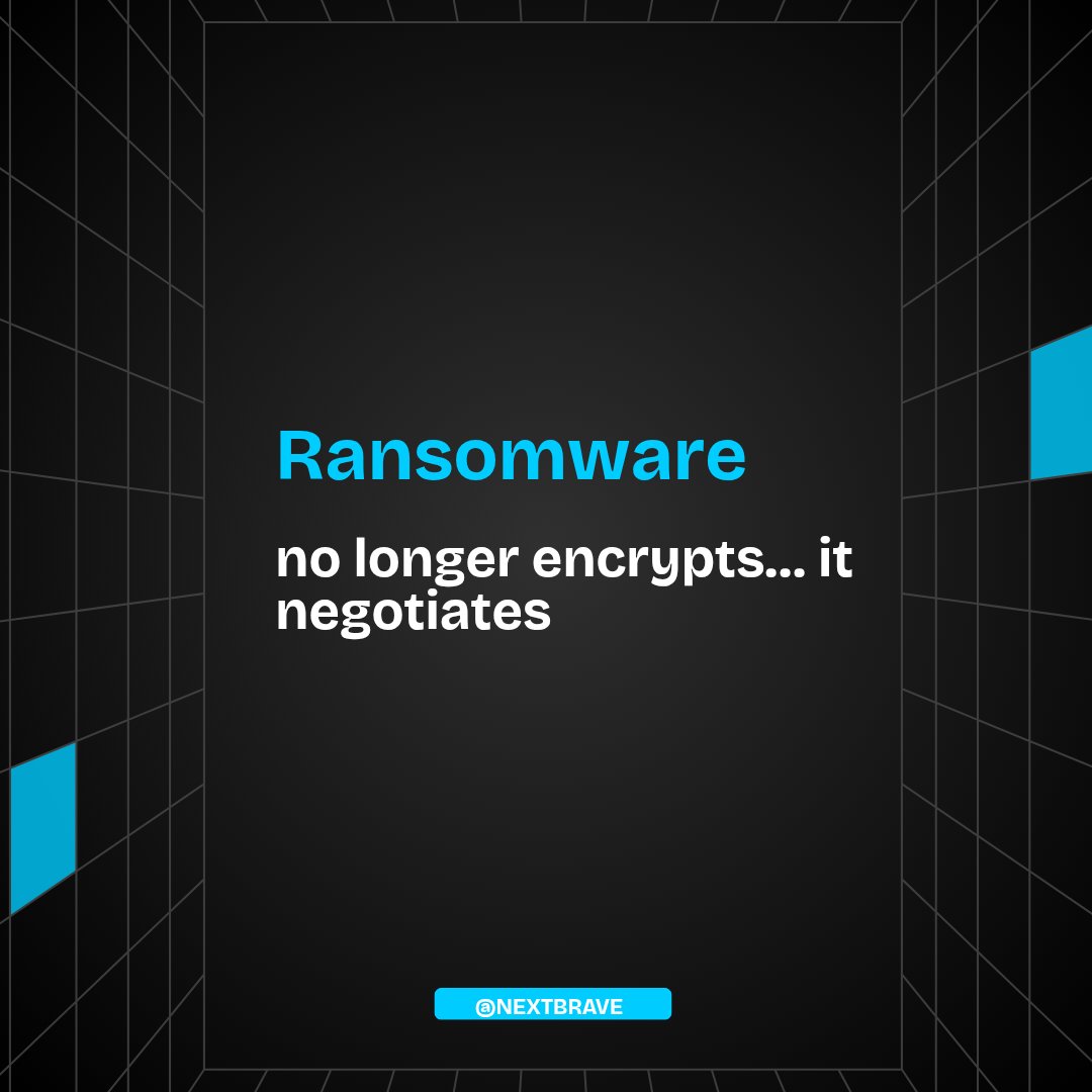 nextbrave_'s tweet photo. Modern ransomware attacks don’t start with encryption.

They start with data theft, followed by extortion and negotiation.
Encryption is just leverage.

#CyberSecurityAwareness #RansomwareAttack #InfoSec #CyberRisk #DataSecurity #nextbrave https://t.co/XOer3cSc1t